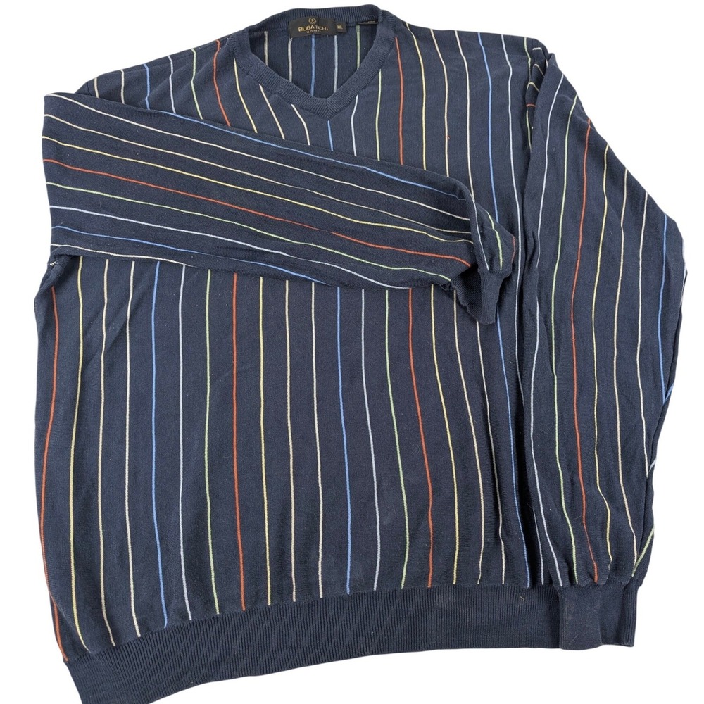 VTG Bugatchi Uomo Mens XXL Blue Silk Cotton‎ V-Neck Sweater Luxury Knit Italy